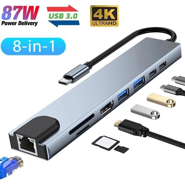 8 In 1 USB C Hub 4K Ultra HD Multiple Display Laptop Docking Station