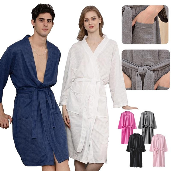 Unisex Waffle Spa & Bath Robes Absorbent Quick Dry Bathrobe With