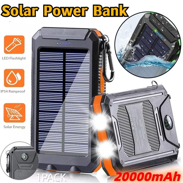 20000mAh Solar Charger for Cell Phone iphone, Portable Solar Power Bank  with Dual 5V USB Ports, 2 Led Light Flashlight, Compass Battery Pack for