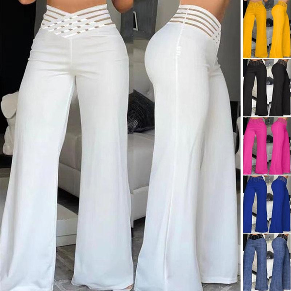 Womens Casual High Waisted Wide Leg Pants Fashion Solid Color