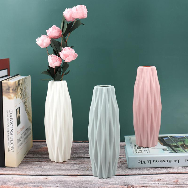 Flower Vase Decoration Home Plastic Vase White Imitation Ceramic Flower ...