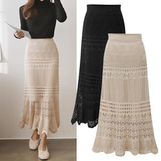 long skirt, Knitting, Waist, wrapbuttock