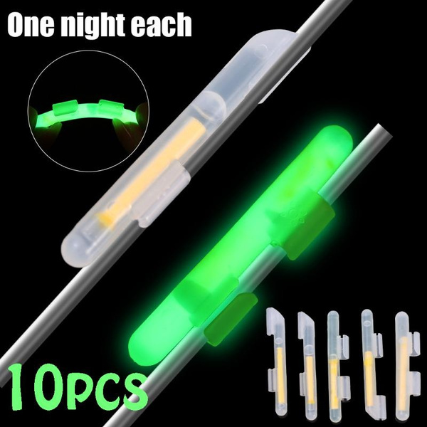 10pcs Fishing Glow Sticks for Pole Green Fluorescent Tubes Luminous Wand  Light Stick Clip on Fishing Rod Tip Fishing Tackle S M L XL