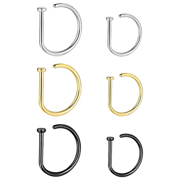 10Pcs 18G/20G Stainless Steel Nose Ring Hoop D Shaped Nose Studs Nose ...