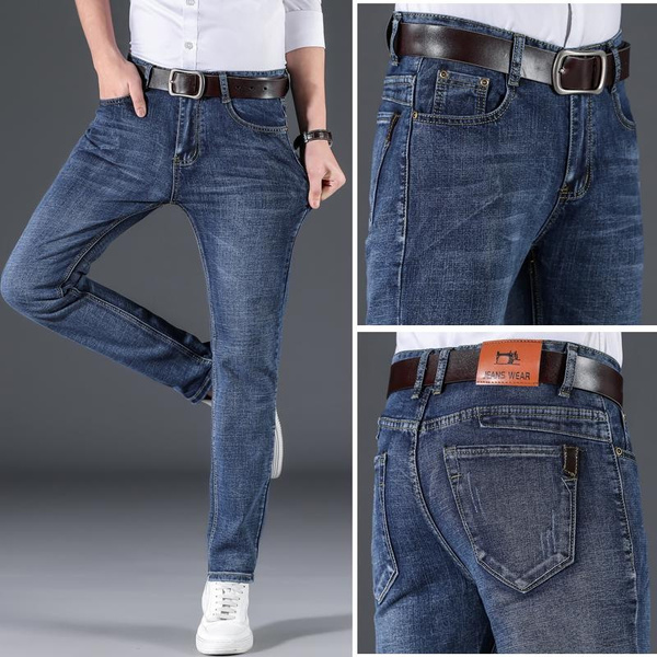 Mens Business Jeans Slim Fit Pants Straight Stretch Elastic Casual Men's Dress Wish