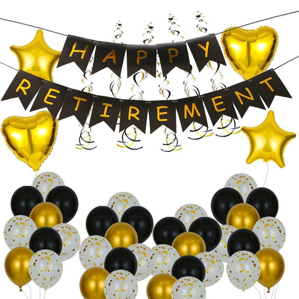 Happy Retirement Banner Assembly Black Gold/Pink Swallowtail Letters ...