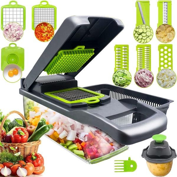 Multiple Vegetable Chopper Dicer, Onion Chopper, 12 in 1 Hand Held Food and  Fruit Chopper,Adjustable Veggie Mandoline Slicer with 7 Durable Stainless  Steel Blades