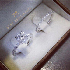 Sterling, Engagement Wedding Ring Set, 925 silver rings, Bride