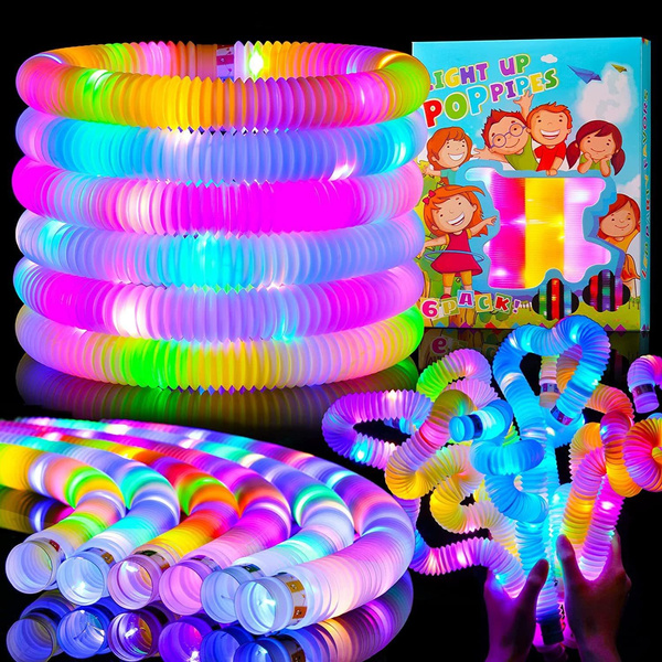 6/12 Pieces/Set LED Light Up Pop Fidget Tubes, Party Favors Sensory Fidget  Toys Stocking Stuffers, Large Glow Sticks Glow in The Dark Party Supplies  Goodie Bag Stuffers Birthday Gifts for Kids