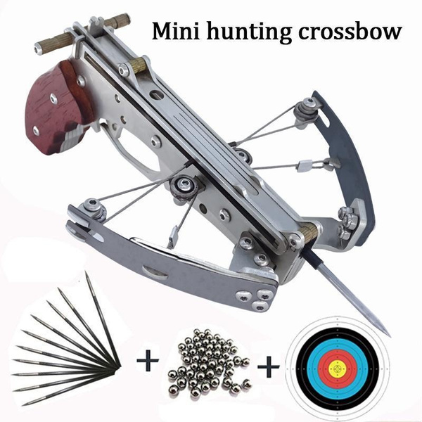 Shooting Toy Stainless Steel Mini Crossbow Outdoor Pocket Shooting Practice  Hunting Tool Gift Including Installation Tools Fire 4MM Arrow and 4MM