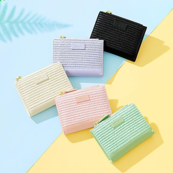 Simple short two fold multifunctional women s purse zippered mini cute