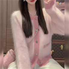 pink, cardigan, Winter, korean style
