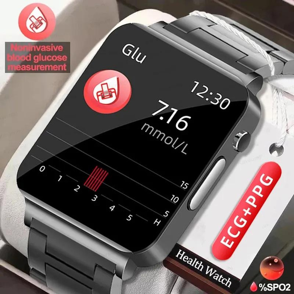 New Non Invasive Blood Glucose Smart Watch Men Healthy ECG PPG