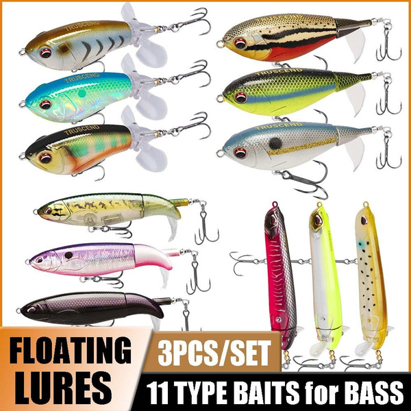 3PCS Topwater Fishing Lures with BKK Hooks, Pencil Plopper Fishing Lures  for Bass Catfish Pike Perch, Top Water Bass Bait Lure with Propeller Tail,  Pencil Floating Lure Freshwater or Saltwater
