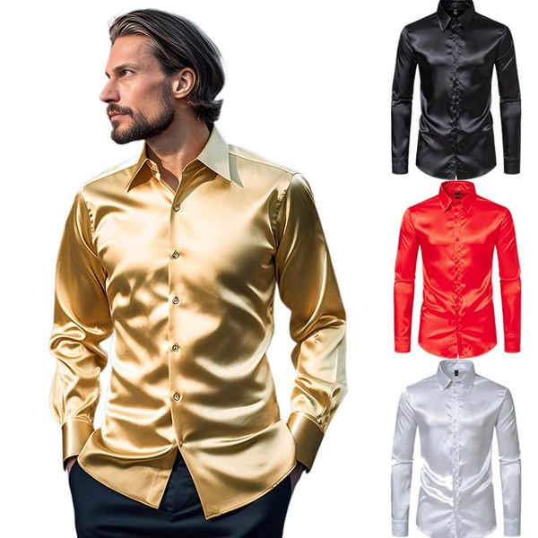 Gold silk shirt sales mens