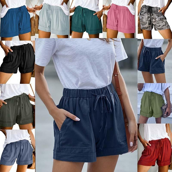 Plus Size Women Elastic Waist Casual Loose Summer Shorts