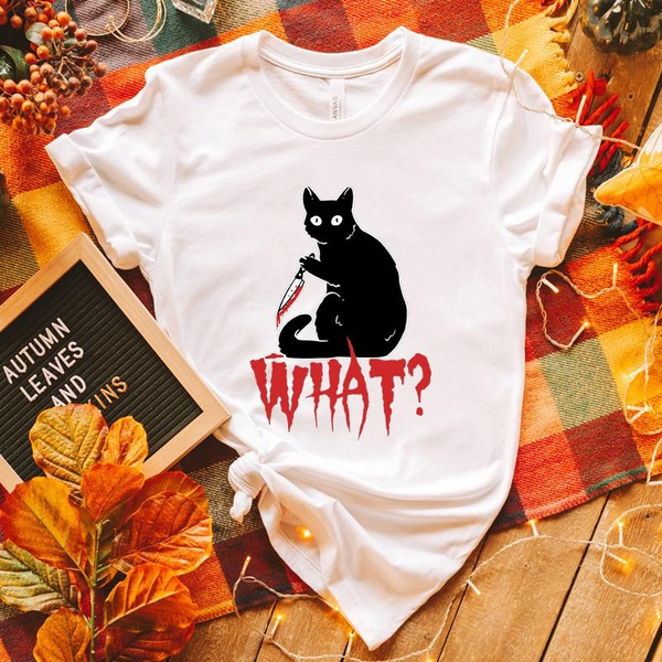 Scary Halloween Black Cat Graphic Printed T-Shirt Men's and Women's ...