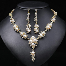 golden, necklacejewelryset, Flowers, earringsnecklaceset