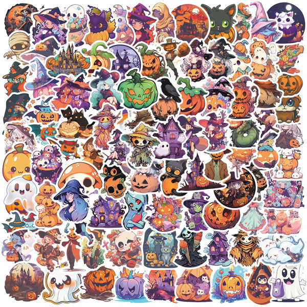 50/100pcs Cute Cartoon Pumpkin Ghost Halloween Stickers For Laptop ...