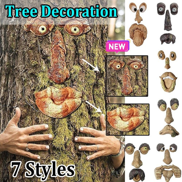 SENIURIS Baumgesicht Dekoration - Lustiger Alter Mann Baumdeko Für Garten & Vögel