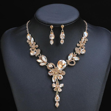 flowerearringsnecklace, Stud Earring, earringsjewelryset, Rhinestone