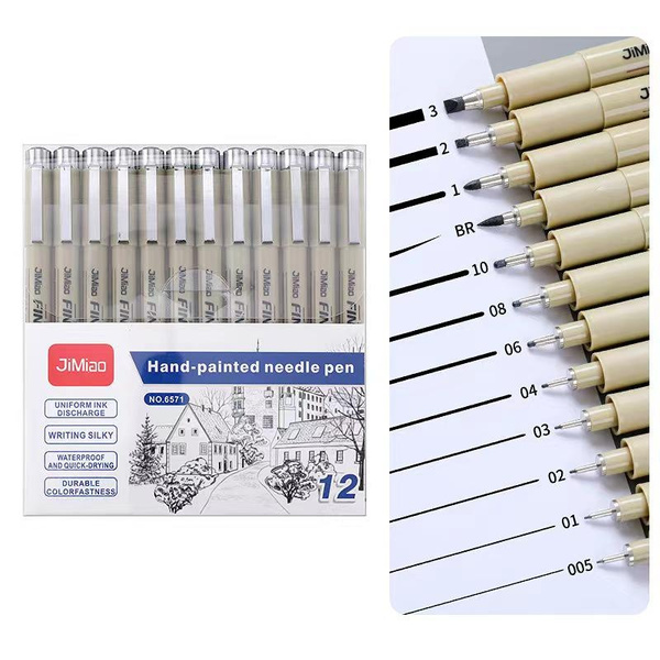 6/9/12 fine line pens, high capacity ink manga micron pens, quality crochet  pens, syringe pens and manga line drawing pens.