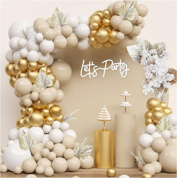 White Sand Gold Balloons Garland Arch Kit,185PCS White Nude Balloons ...