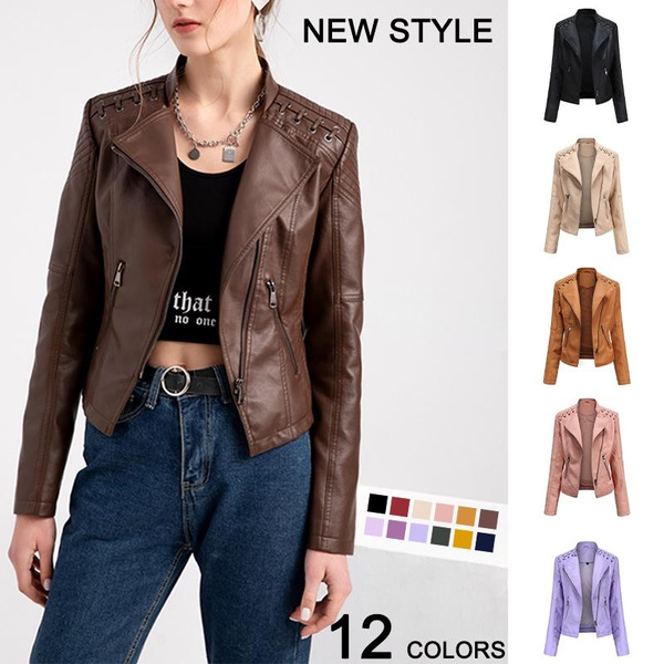 Autumn Winter New Women's Fashion Slim Short PU Leather Jacket Casual