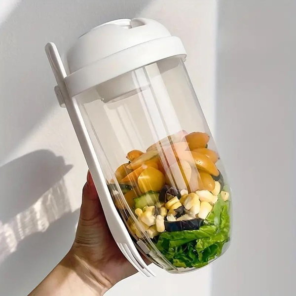 Large Capacity Salad Cup With Spoon, Lid And Fork For Breakfast