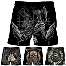 viking, 3dshort, Beach Shorts, skull