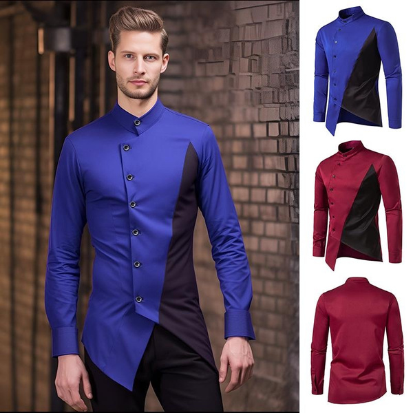 Amazon.com: Dress Shirts for Men, Men's Nightclub Fashion Colorful Shirt  Casual Trend Long Sleeved Shirt Slim Fit Dress Men Halloween T Shirts  Button Up Dress Sleeve Up Clothes Dress (M, Blue) :