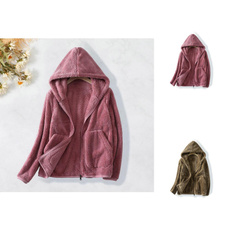 Fleece, Fashion, thickenedfleecewomenjacket, solidcolorpolarfleecesweaterjacket