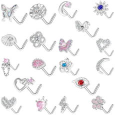 butterfly, Heart, cubiczirconnosestud, Stainless Steel