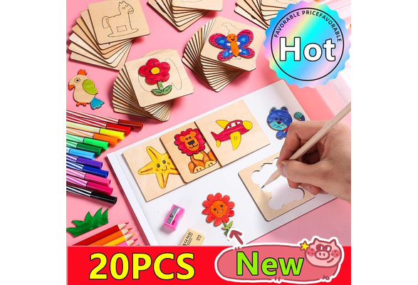 20pcs Wooden Diy Drawing Stencils, Drawing Tool For Kids, Doodle  Educational Gift For Boys And Girls