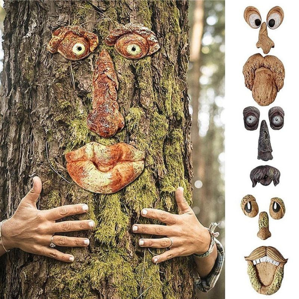 Bark face tree monster facial features decoration Funny Old Man Tree