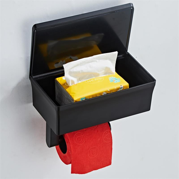 2 In 1 Home Adhesive Toilet Paper Holder Box with Shelf and Storage Box