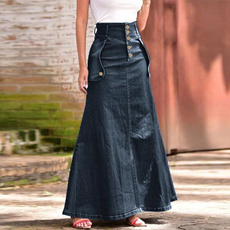 Women, long skirt, denimskirt, elegantskirt