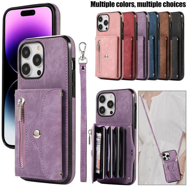 Zip Wallet Case Leather Flip Cover For iPhone 15 Pro 14 Pro Max 13