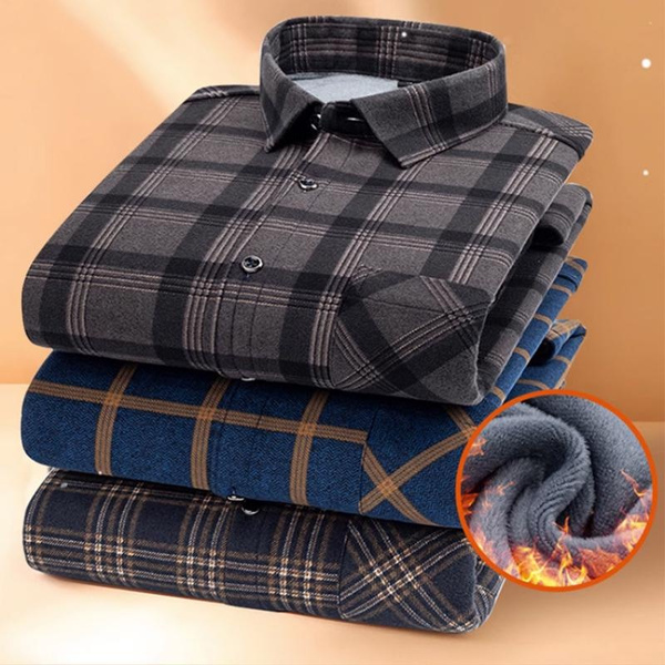 Autumn And Winter Mens Trend Casual Warm Shirt Mens Plaid Padded And Thickened Warm Shirt Wish 