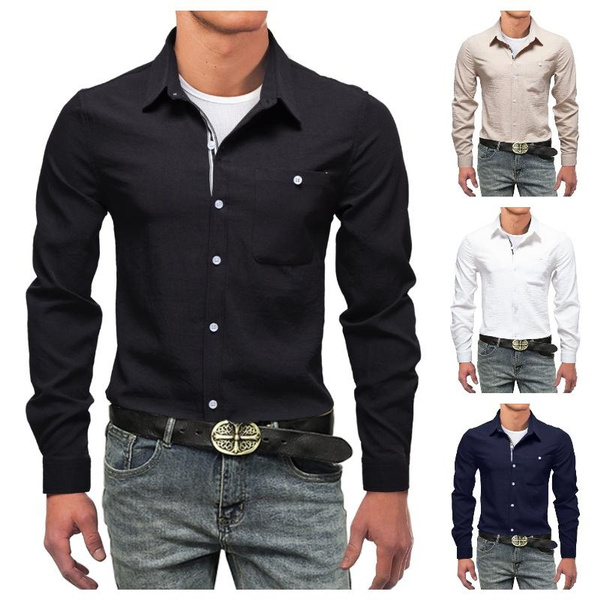 Fashion Long Sleeve Shirt Men Slim Fit Male Casual Social Business Dress  Shirt