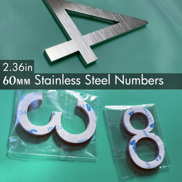 2.36in/60mm Stainless Steel Wall Number Stickers Selfadhesive Metal