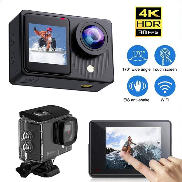 4K 30Fps FHD Action Camera Driving Swimming Sports Cam With Dual Screen ...