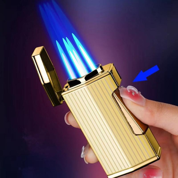 New Metal Windproof Lighter High Temperature Four Fire Direct Blue