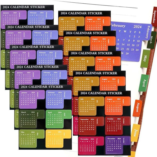 5 Sets(10 Sheets) 2024 Calendar Stickers 12 Month Planner Index Tabs 