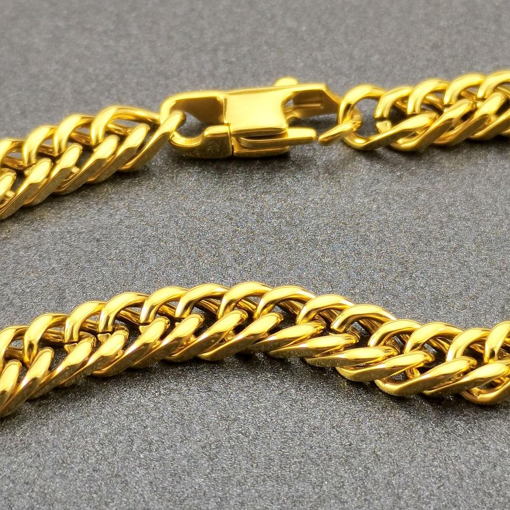 Bracciale in acciaio inossidabile con catena color giallo, fibbia a moschettone classica, larghezza 5 mm, per donna_voghion.com
