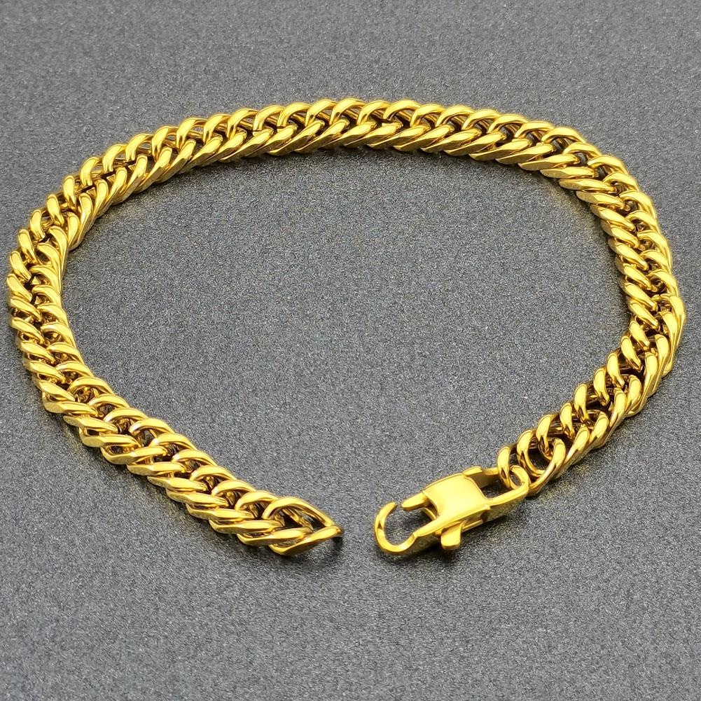 Bracciale in acciaio inossidabile con catena color giallo, fibbia a moschettone classica, larghezza 5 mm, per donna_voghion.com