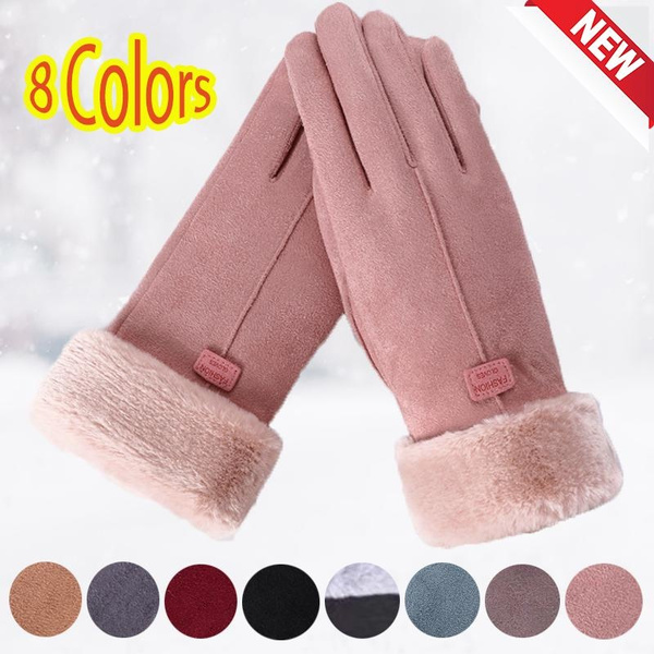 Women's Fashion Warm Gloves Winter Touch Screen Plush Full Finger Faux