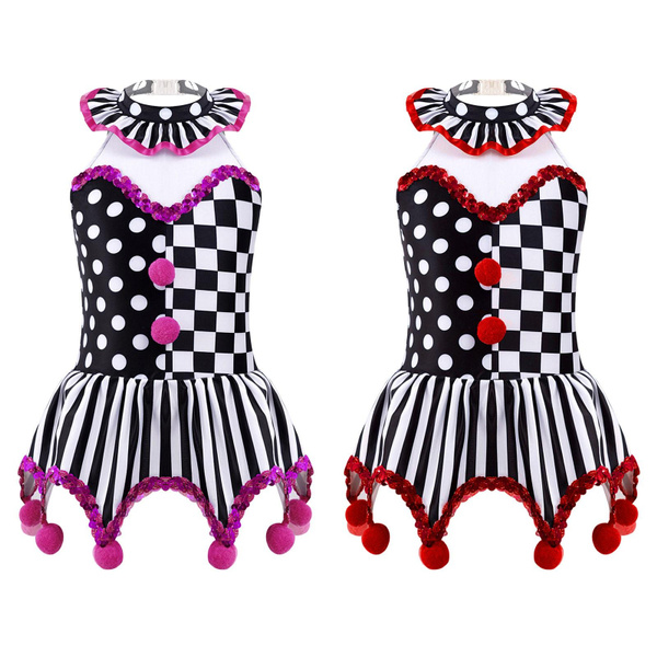 Polka Dots Girl Costume Dress Circus Clown Tutu Skirt Helloween Dress