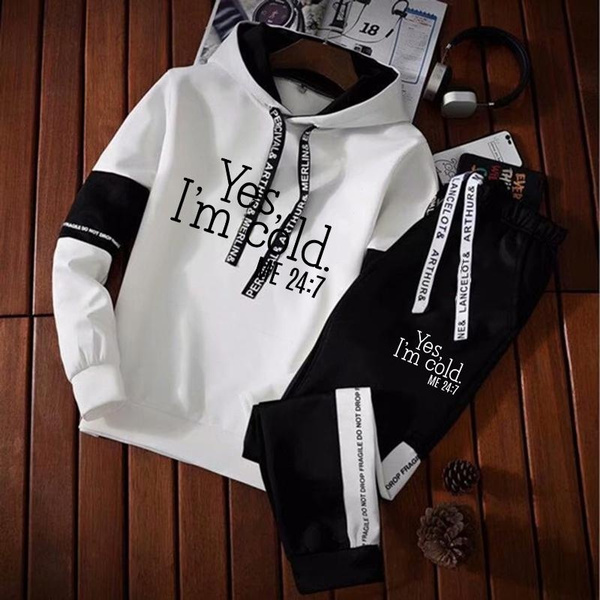 Men's trendy casual printed hoodies clearance suit