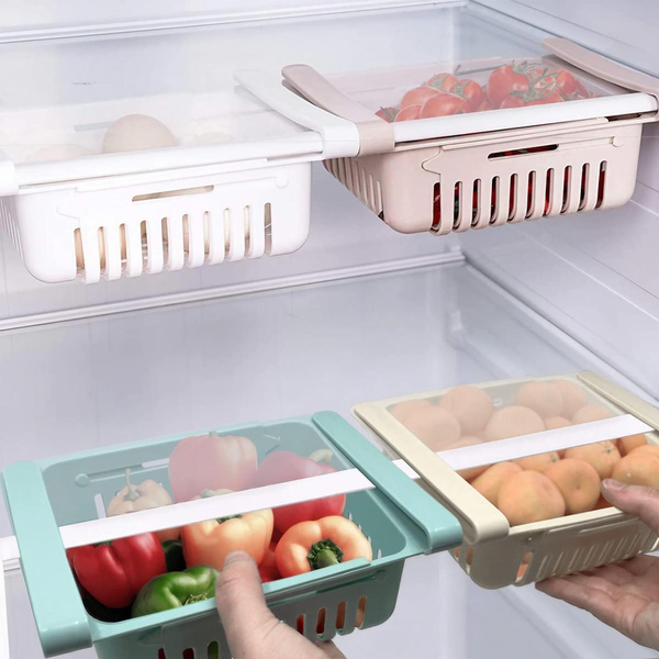 Fridge Drawer Organizer, Retractable Drawer Refrigerator Storage